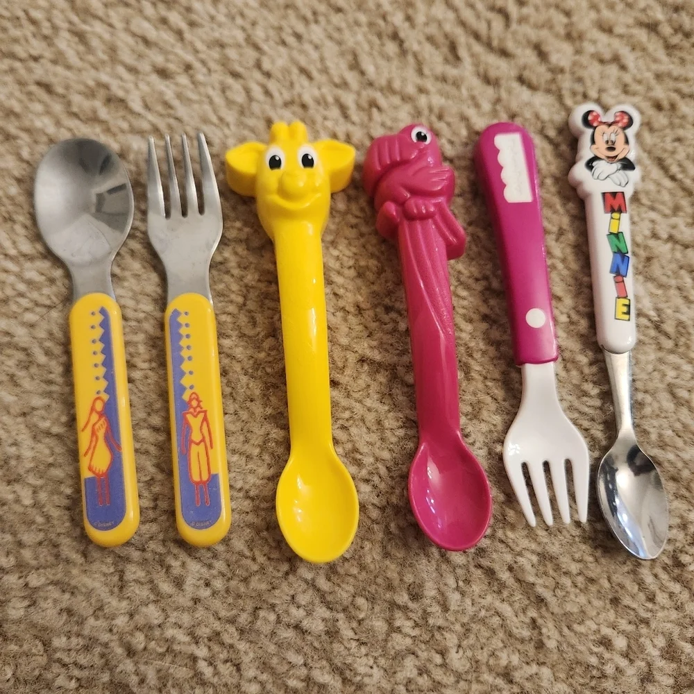 Vtg Baby Toddler Silverware Set Of 6‎ Fisher Price Disney Spoons Forks Animals
